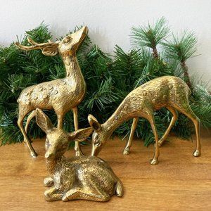 Vintage Brass Deer Figurines - Set of 3